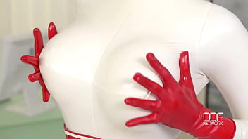 Latex sex goddess's self spanking and masturbation solo