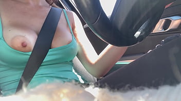 European stepmom artemisia love showing her juicy boobs outside driving around