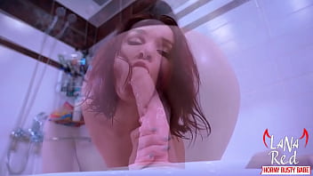 Busty babe in wet t shirt play pussy with sex toy to intensive orgasm