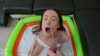 Piss drinking skinny slut's first gape she smiles through the anal pounding