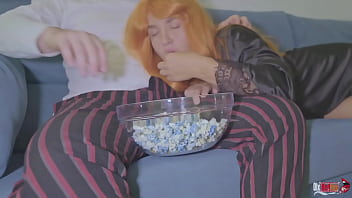 Stepmom starts sucking my cock while watching a movie and sitting on it i fuck and cum in her pussy