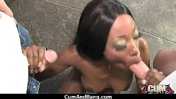 Amateur ebony interracial group sex with facial