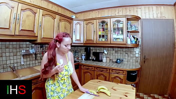 Fun scene done in the kitchen with fruit and dildos