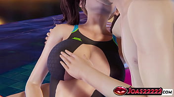 Seductive itsuki in 3d hentai animation – staircase pussy fingering with squirt and loud moanings at the pool party