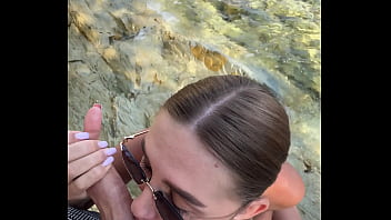 Best blowjob with cum on face and tits from a stranger on the beach