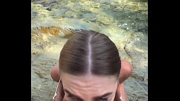 Best blowjob with cum on face and tits from a stranger on the beach