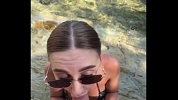 Best blowjob with cum on face and tits from a stranger on the beach