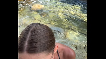 Best blowjob with cum on face and tits from a stranger on the beach