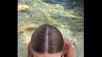 Best blowjob with cum on face and tits from a stranger on the beach