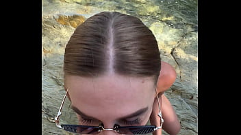 Best blowjob with cum on face and tits from a stranger on the beach