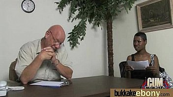 Ebony babe sucks group of white guys 13