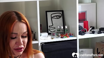 Redheaded hottie smokes while sucking my cock