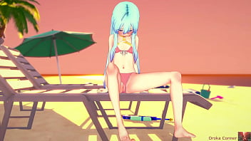 Sex at the beach young cute 19 year old blue haired girl fucked hard missionairy in koikatsu