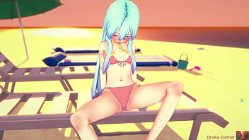 Sex at the beach young cute 19 year old blue haired girl fucked hard missionairy in koikatsu
