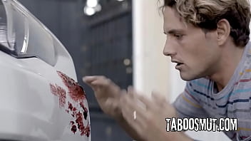 Brunette milf fucks with her neighbor after a car crash