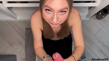 Hot blonde fingering my cock on her knees