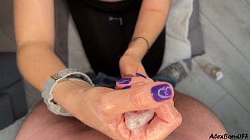 Hot blonde fingering my cock on her knees