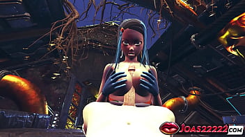 3d hentai nessa big boobs girl wearing shiny latex bodysuit and gloves performs hot slippery titjob and handjob ending in pov sperm explosion in honey select 2