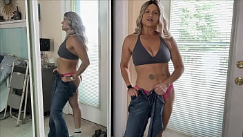 Sexy low rise jeans try on and flexing muscles tabithaxxx