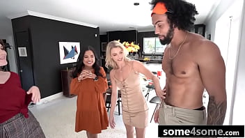 Thanksgiving game ends with fourway party with three hot teens