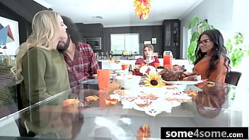 Thanksgiving game ends with fourway party with three hot teens