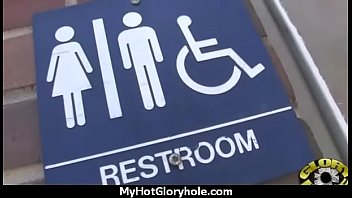 I sneak black bj as i fuck husband thrue gloryhole 16