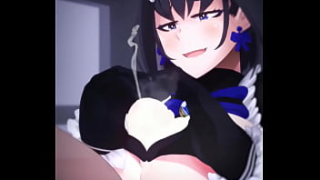 Горничная с большими сиськами дрочит большой белый член сиськами