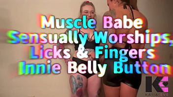 Muscle babe sensually worships licks & fingers innie belly button
