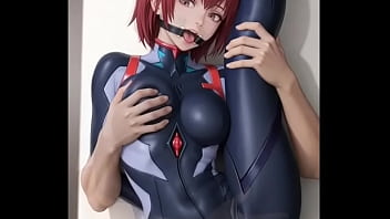 Rei ayanami in black bounded and grasped by boobs