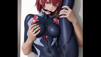 Rei ayanami in black bounded and grasped by boobs