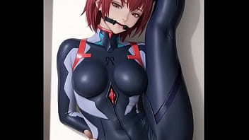 Rei ayanami in black bounded and grasped by boobs