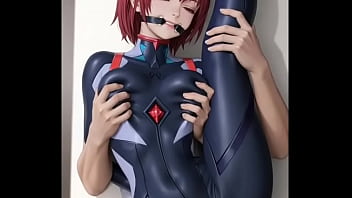 Rei ayanami in black bounded and grasped by boobs