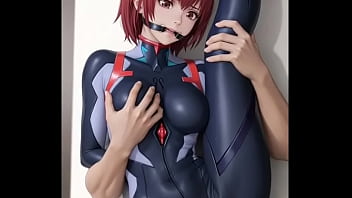 Rei ayanami in black bounded and grasped by boobs