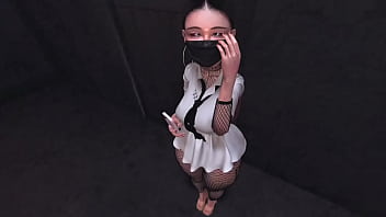 Asian coworker tries to hide an anal dildo rumbling in her ass second life