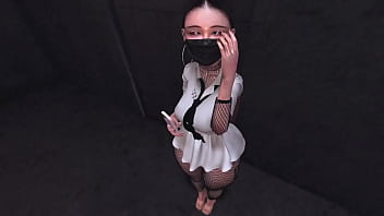 Asian coworker tries to hide an anal dildo rumbling in her ass second life