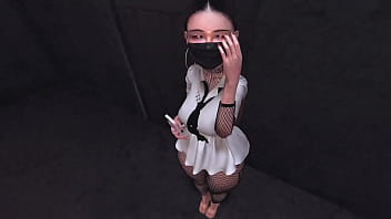 Asian coworker tries to hide an anal dildo rumbling in her ass second life