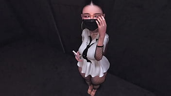 Asian coworker tries to hide an anal dildo rumbling in her ass second life