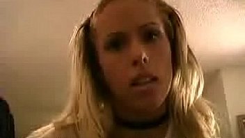 Sexy blonde drops to her knees