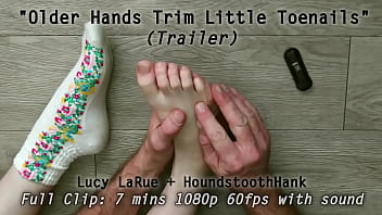 Older hands trim little toenails