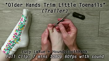 Older hands trim little toenails
