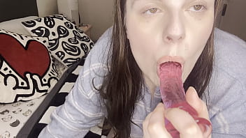 Thick virgin girl does ass to mouth again with her dildo