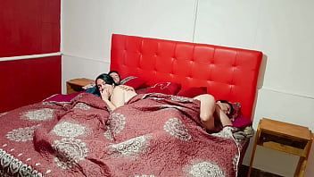 Stepson comes to fuck we do it carefully while the cuckold rests in the same bed