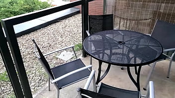 Squirting at hotel terrace