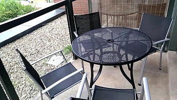 Squirting at hotel terrace