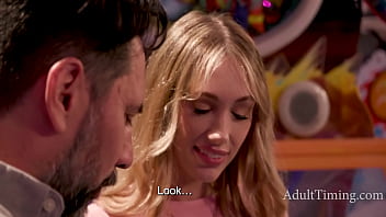 Cute teenie blonde stepdaughter deepthroats stepdads cock outdoor