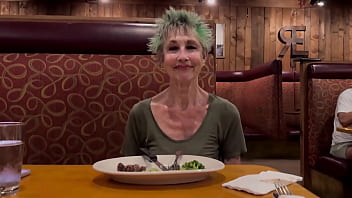 Sharing a steak and loaded baked potato with my photographer and a little more