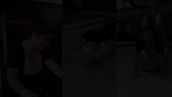 Hot teen with big tits and perfect ass in the gym warming up for sex in doggy huge cum on asshole