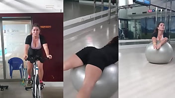 Hot teen with big tits and perfect ass in the gym warming up for sex in doggy huge cum on asshole