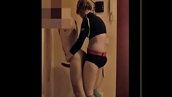 Fit blonde in outfit pounds man with strapon doggy style