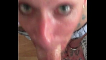 Cock starved i drop to my knees for his sloppy blowjob and cumshot straight in my eyes